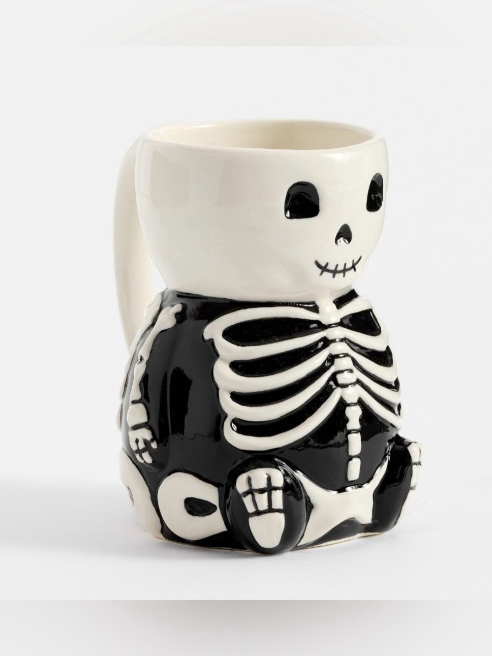Ceramic Skeleton Figurine Mug - White and Black